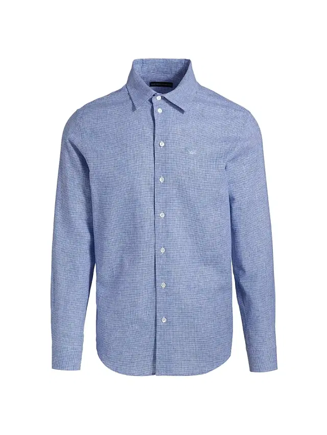 Emporio Armani Men's Linen-Cotton Houndstooth Shirt - Royal Blue