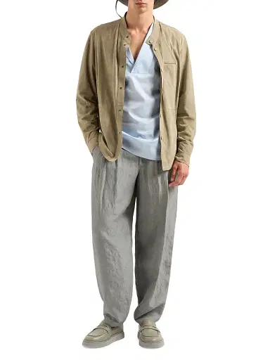 Giorgio Armani Men's Suede Snap-Front Jacket - Tan - Size 44 | Thumbnail 2