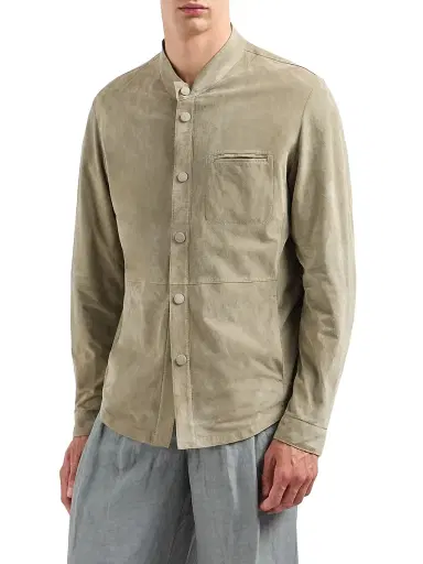 Giorgio Armani Men's Suede Snap-Front Jacket - Tan - Size 44 | Thumbnail 3