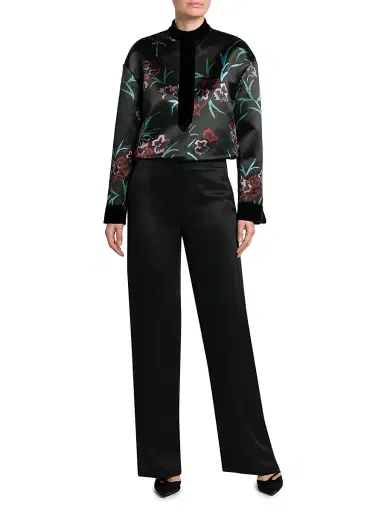 Giorgio Armani Women's Silk Straight-Leg Pants - Black | Thumbnail 2