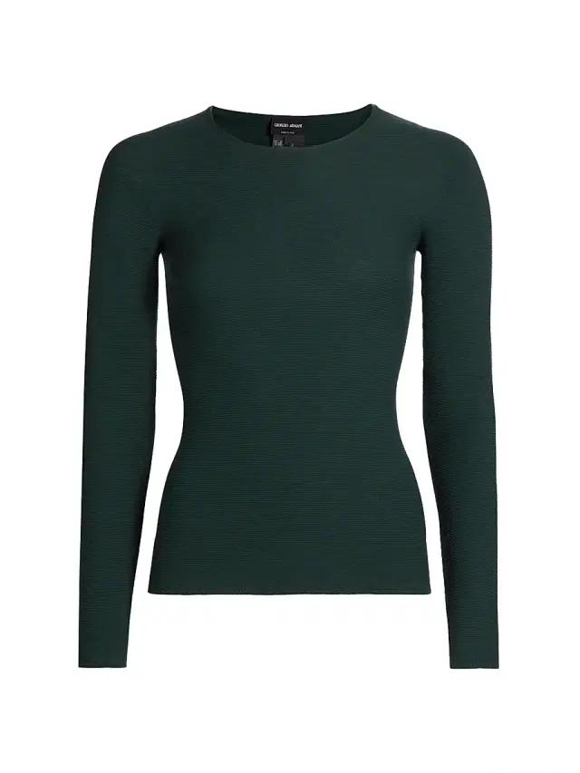 Giorgio Armani Women's Rib-Knit Jersey Long-Sleeve T-Shirt - Emerald