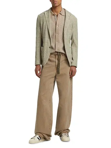 Emporio Armani Men's Textured Checked Knit Blazer -  Tan | Thumbnail 2