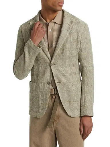 Emporio Armani Men's Textured Checked Knit Blazer -  Tan | Thumbnail 3