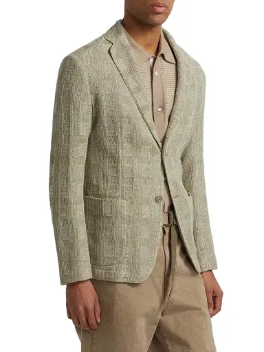 Emporio Armani Men's Textured Checked Knit Blazer -  Tan | Thumbnail 4