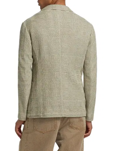 Emporio Armani Men's Textured Checked Knit Blazer -  Tan | Thumbnail 5