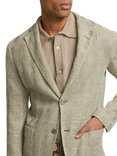 Emporio Armani Men's Textured Checked Knit Blazer -  Tan | Thumbnail 6
