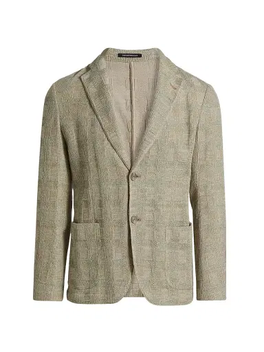 Emporio Armani Men's Textured Checked Knit Blazer -  Tan | Thumbnail 1