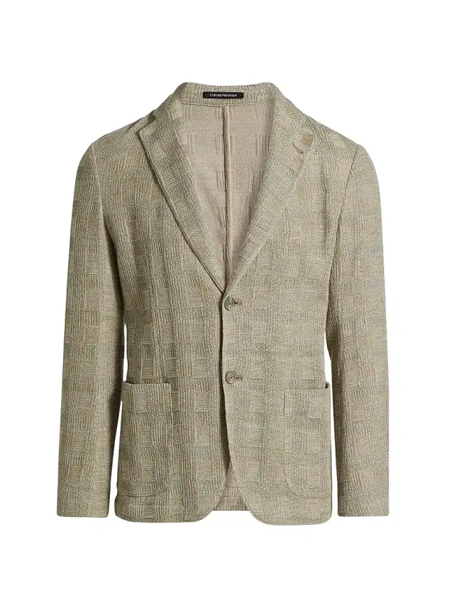 Emporio Armani Men's Textured Checked Knit Blazer -  Tan