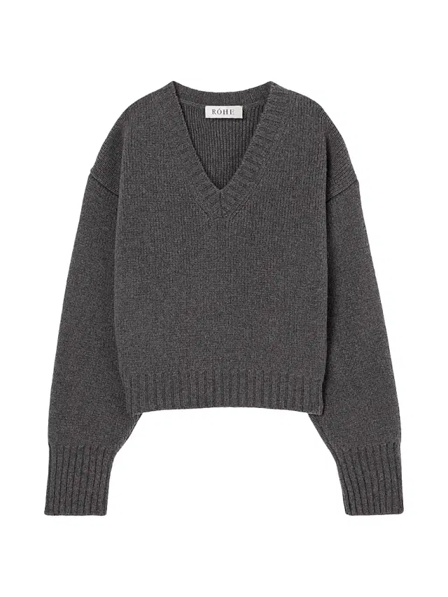 Róhe Women's Compact-Knit Wool V-Neck Sweater - Mid Grey Melange