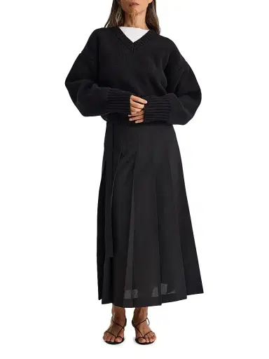 RÓHE Women's Compact-Knit Wool V-Neck Sweater - Black - Size 10 | Thumbnail 2 RÓHE Women's Compact-Knit Wool V-Neck Sweater - Black - Size 10 | Thumbnail 2