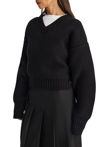 RÓHE Women's Compact-Knit Wool V-Neck Sweater - Black - Size 10 | Thumbnail 4 RÓHE Women's Compact-Knit Wool V-Neck Sweater - Black - Size 10 | Thumbnail 4