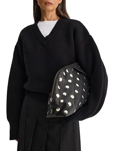 RÓHE Women's Compact-Knit Wool V-Neck Sweater - Black - Size 10 | Thumbnail 5 RÓHE Women's Compact-Knit Wool V-Neck Sweater - Black - Size 10 | Thumbnail 5