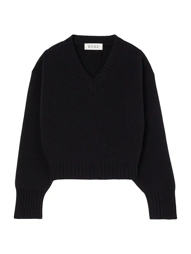Róhe Women's Compact-Knit Wool V-Neck Sweater - Black