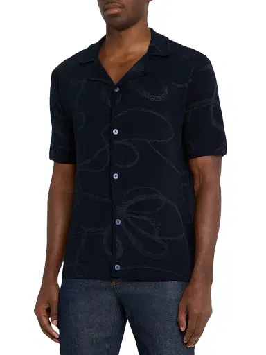 Scotch & Soda Men's Jacquard Knit Camp Shirt - Sky - Size Large | Thumbnail 3 Scotch & Soda Men's Jacquard Knit Camp Shirt - Sky - Size Large | Thumbnail 3