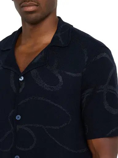 Scotch & Soda Men's Jacquard Knit Camp Shirt - Sky - Size Large | Thumbnail 5 Scotch & Soda Men's Jacquard Knit Camp Shirt - Sky - Size Large | Thumbnail 5