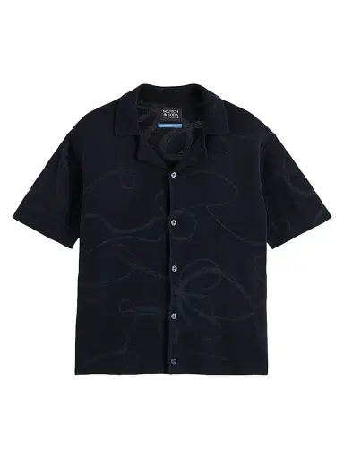 Scotch & Soda Men's Jacquard Knit Camp Shirt - Sky - Size Large | Thumbnail 1 Scotch & Soda Men's Jacquard Knit Camp Shirt - Sky - Size Large | Thumbnail 1