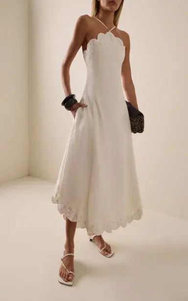 SIMKHAI Gillian Embroidered Linen-Blend Midi Dress | Thumbnail 3
