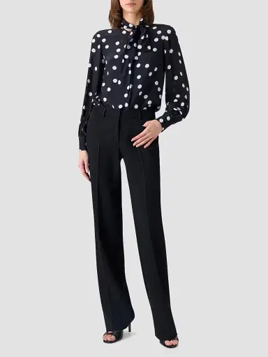 Akris punto Women's Polka Dot Silk Tieneck Blouse - Black Cream - Size 16 | Thumbnail 2 Akris punto Women's Polka Dot Silk Tieneck Blouse - Black Cream - Size 16 | Thumbnail 2