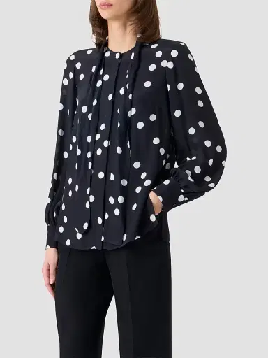Akris punto Women's Polka Dot Silk Tieneck Blouse - Black Cream - Size 16 | Thumbnail 6 Akris punto Women's Polka Dot Silk Tieneck Blouse - Black Cream - Size 16 | Thumbnail 6