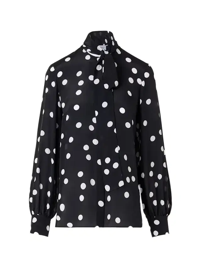 Akris punto Women's Polka Dot Silk Tieneck Blouse - Black Cream