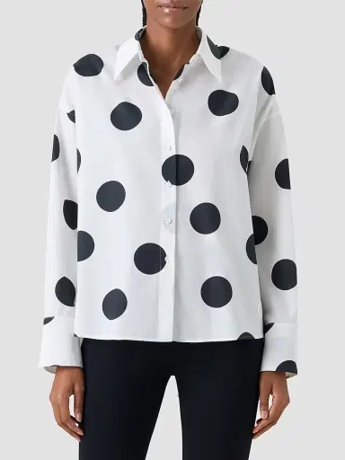 Akris punto Women's Polka Dot Cotton Oversized High-Low Shirt - Cream Black - Size 16 | Thumbnail 4