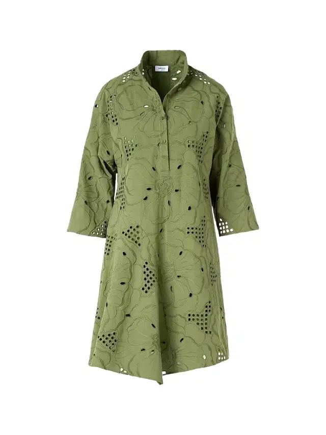 Akris punto Women's Eyelet Embroidered Cotton Handkerchief Mini Dress - Green Tea