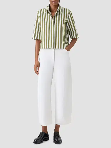 Akris punto Women's Kodak Striped Cotton Boxy Blouse - Green Tea Cream - Size 16 | Thumbnail 2 Akris punto Women's Kodak Striped Cotton Boxy Blouse - Green Tea Cream - Size 16 | Thumbnail 2