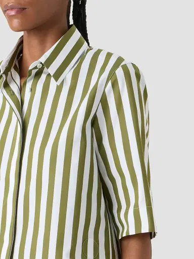 Akris punto Women's Kodak Striped Cotton Boxy Blouse - Green Tea Cream - Size 16 | Thumbnail 5 Akris punto Women's Kodak Striped Cotton Boxy Blouse - Green Tea Cream - Size 16 | Thumbnail 5