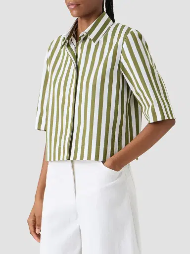 Akris punto Women's Kodak Striped Cotton Boxy Blouse - Green Tea Cream - Size 16 | Thumbnail 6 Akris punto Women's Kodak Striped Cotton Boxy Blouse - Green Tea Cream - Size 16 | Thumbnail 6