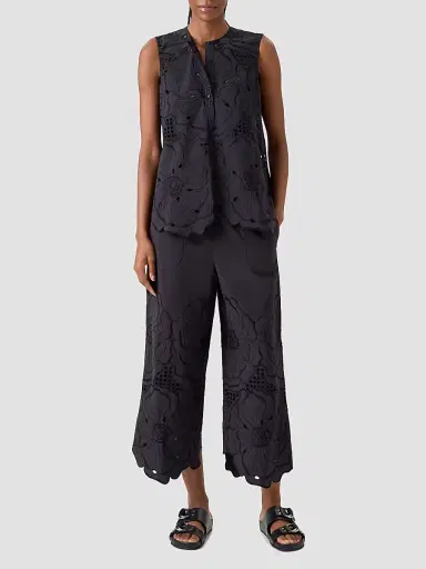Akris punto Women's Floral Eyelet Cotton Tunic Blouse - Black - Size 16 | Thumbnail 2 Akris punto Women's Floral Eyelet Cotton Tunic Blouse - Black - Size 16 | Thumbnail 2