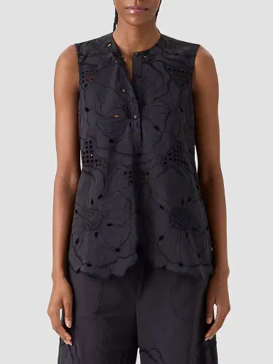 Akris punto Women's Floral Eyelet Cotton Tunic Blouse - Black - Size 16 | Thumbnail 4 Akris punto Women's Floral Eyelet Cotton Tunic Blouse - Black - Size 16 | Thumbnail 4