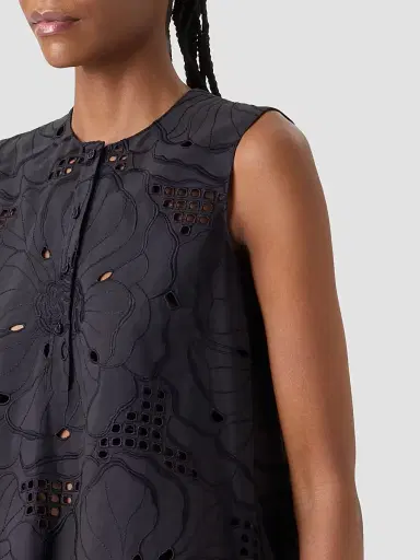 Akris punto Women's Floral Eyelet Cotton Tunic Blouse - Black - Size 16 | Thumbnail 5 Akris punto Women's Floral Eyelet Cotton Tunic Blouse - Black - Size 16 | Thumbnail 5
