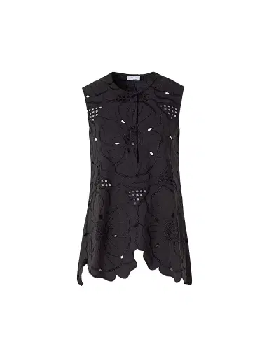 Akris punto Women's Floral Eyelet Cotton Tunic Blouse - Black - Size 16 | Thumbnail 1 Akris punto Women's Floral Eyelet Cotton Tunic Blouse - Black - Size 16 | Thumbnail 1