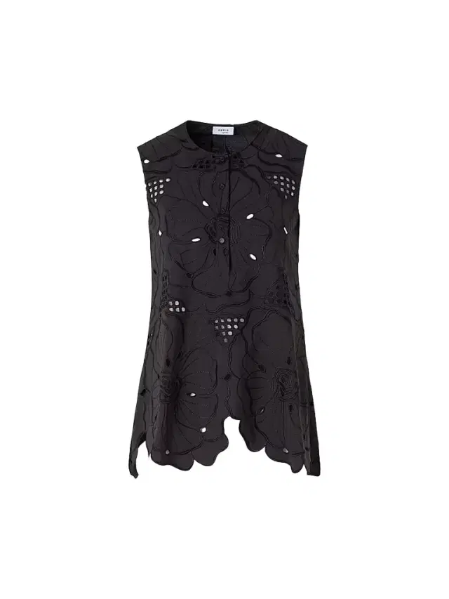 Women's Floral Eyelet Cotton Tunic Blouse - Black