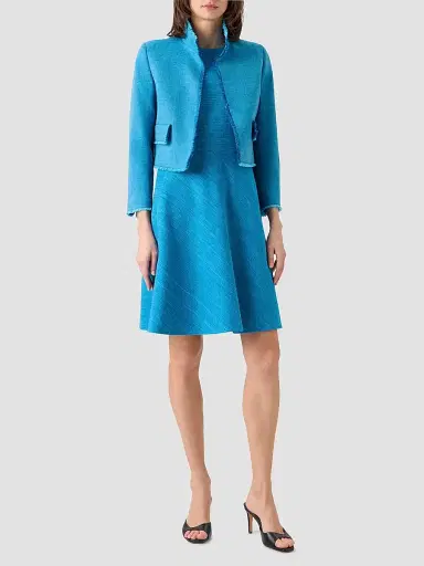 Akris punto Women's Fringed Silk Jacket - Medium Blue Denim - Size 12 | Thumbnail 2 Akris punto Women's Fringed Silk Jacket - Medium Blue Denim - Size 12 | Thumbnail 2