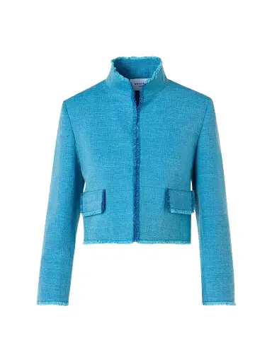 Akris punto Women's Fringed Silk Jacket - Medium Blue Denim - Size 12 | Thumbnail 1 Akris punto Women's Fringed Silk Jacket - Medium Blue Denim - Size 12 | Thumbnail 1
