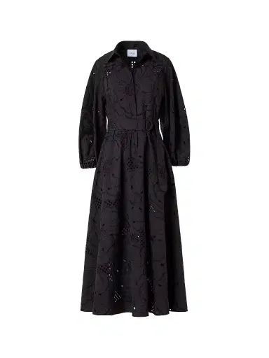 Akris punto Women's Floral-Embroidered Eyelet Cotton Midi Shirtdress - Black - Size 14 | Thumbnail 1