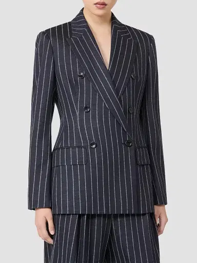 Max Mara Women's Double Breasted Pinstripe Jersey Blazer - Ultramarine - Size 0 | Thumbnail 3