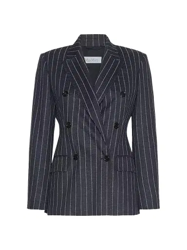 Max Mara Women's Double Breasted Pinstripe Jersey Blazer - Ultramarine - Size 0 | Thumbnail 1