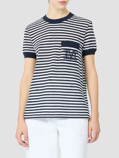 Max Mara Women's Striped Cotton Mesh T-Shirt - White Blue - Size XL | Thumbnail 3