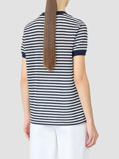 Max Mara Women's Striped Cotton Mesh T-Shirt - White Blue - Size XL | Thumbnail 4
