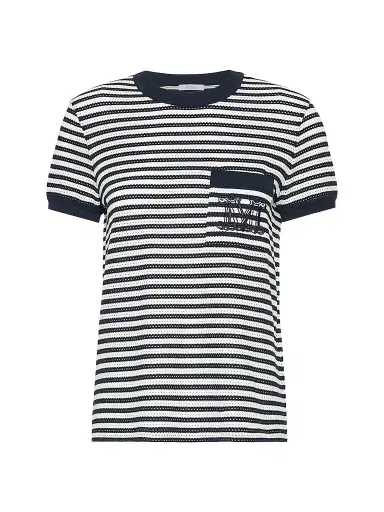 Max Mara Women's Striped Cotton Mesh T-Shirt - White Blue - Size XL | Thumbnail 1