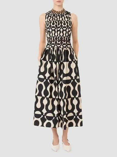 Max Mara Women's Printed Cotton Poplin Dress - Black | Thumbnail 2
