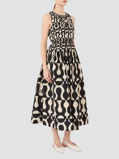 Max Mara Women's Printed Cotton Poplin Dress - Black | Thumbnail 3