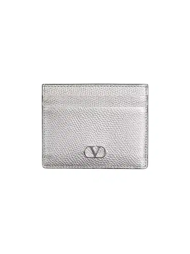 Valentino Garavani Women's VLogo Signature Cardholder in Laminated Grainy Calfskin | Thumbnail 1 Valentino Garavani Women's VLogo Signature Cardholder in Laminated Grainy Calfskin | Thumbnail 1