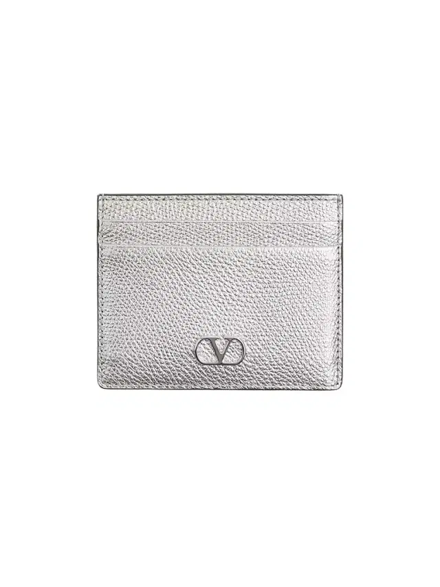 Valentino Garavani Women's VLogo Signature Cardholder in Laminated Grainy Calfskin - Silver