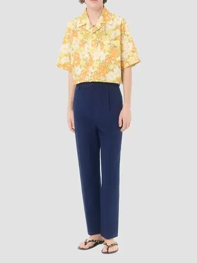 Valentino Garavani Men's Cotton Bowling Shirt with Papier Floral Print | Thumbnail 2