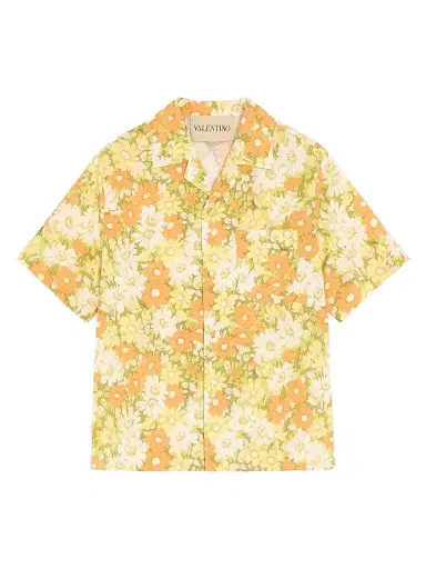 Valentino Garavani Men's Cotton Bowling Shirt with Papier Floral Print - Size 34 | Thumbnail 1