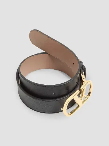Valentino Garavani Women's Reversible VLogo Signature Belt in Glossy Calfskin - Black Beige - Size Large | Thumbnail 2