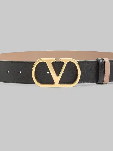 Valentino Garavani Women's Reversible VLogo Signature Belt in Glossy Calfskin - Black Beige - Size Large | Thumbnail 3